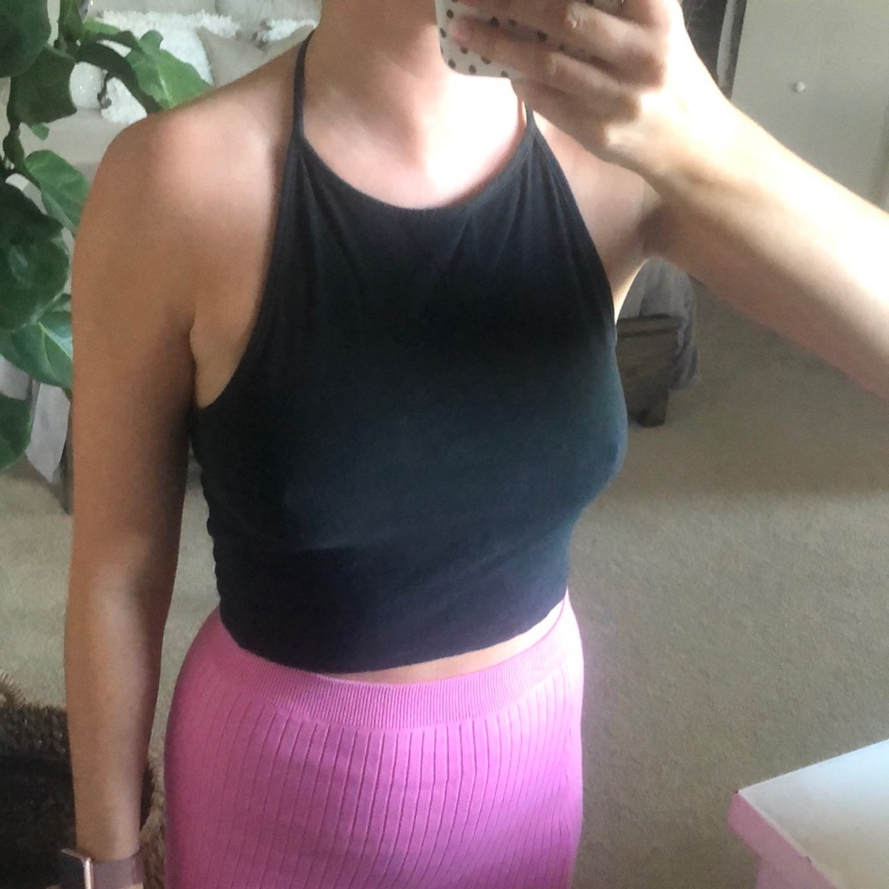 Brandy Melville Black Halter Neck Crop Tank Top Y2K Minimalist